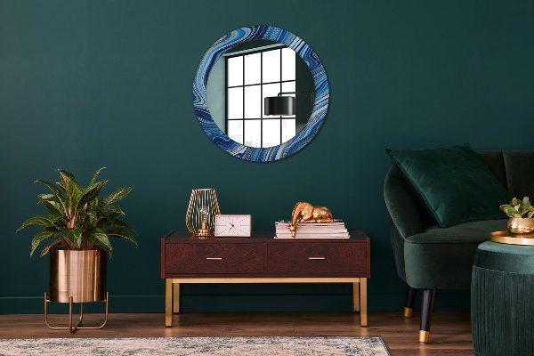 Miroir rond cadre avec impression Marbre bleu