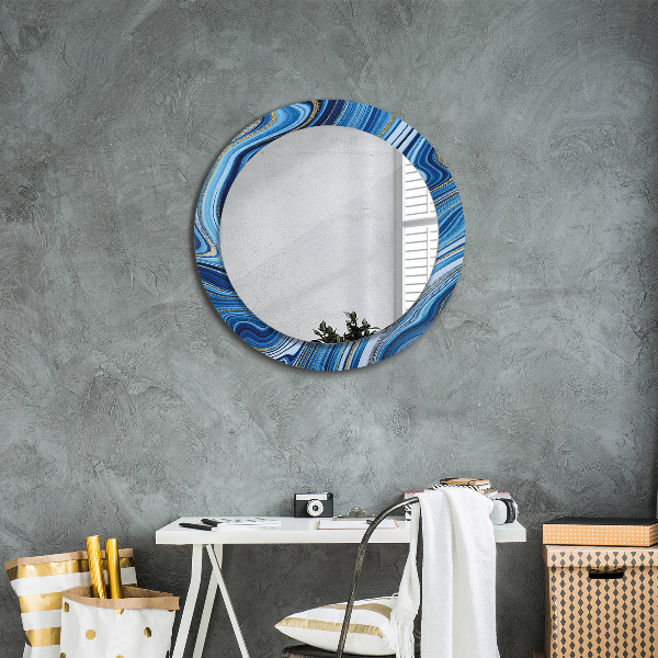 Miroir rond cadre avec impression Marbre bleu