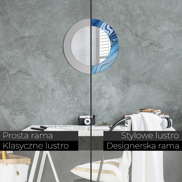 Miroir rond cadre avec impression Marbre bleu