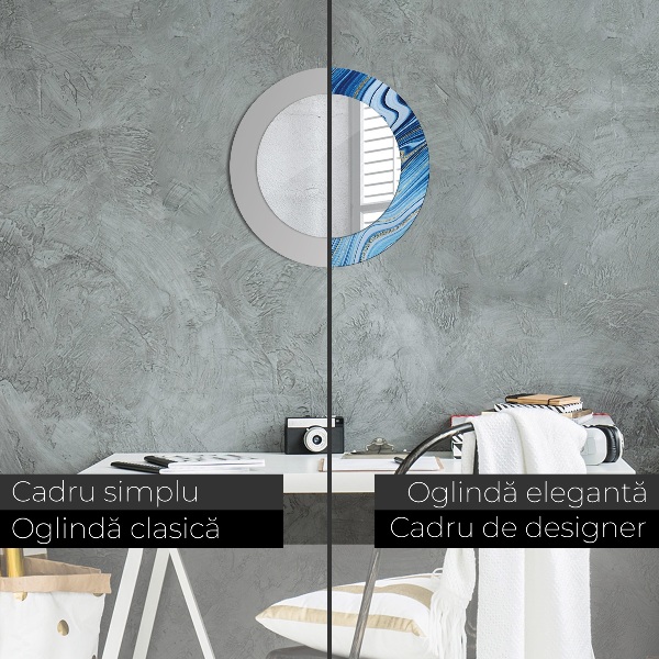 Miroir rond cadre avec impression Marbre bleu