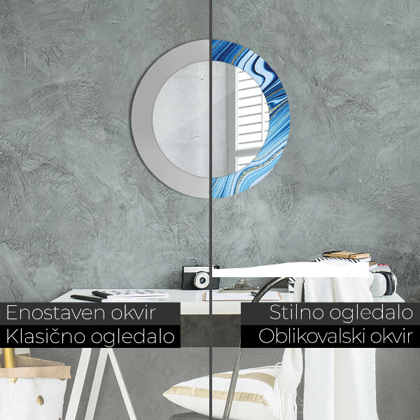 Miroir rond cadre avec impression Marbre bleu