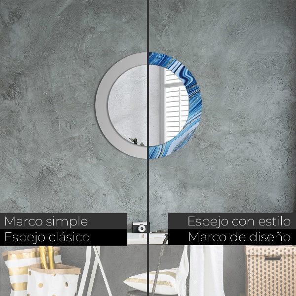 Miroir rond cadre avec impression Marbre bleu