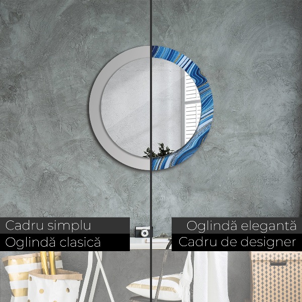 Miroir rond cadre avec impression Marbre bleu