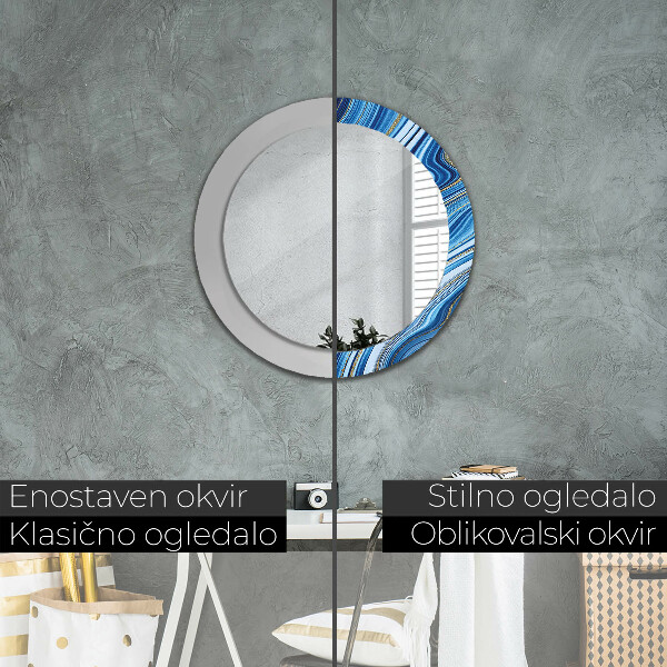 Miroir rond cadre avec impression Marbre bleu