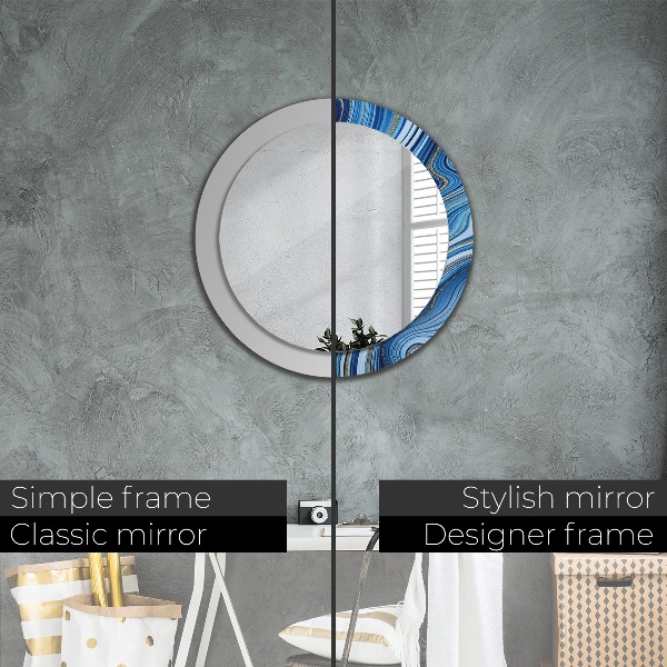 Miroir rond cadre avec impression Marbre bleu