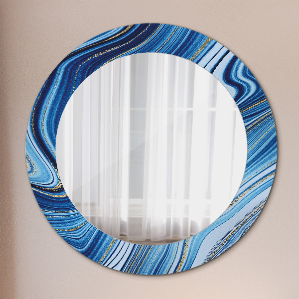 Miroir rond cadre avec impression Marbre bleu