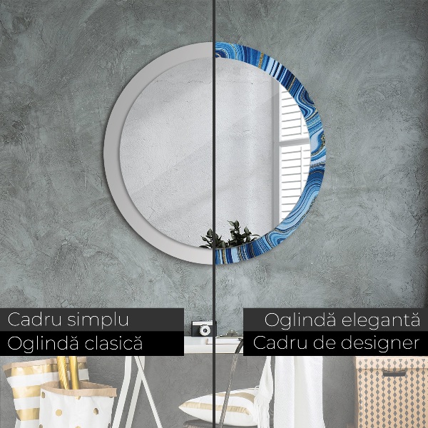 Miroir rond cadre avec impression Marbre bleu