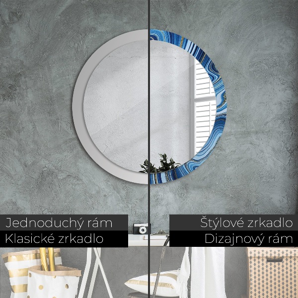 Miroir rond cadre avec impression Marbre bleu