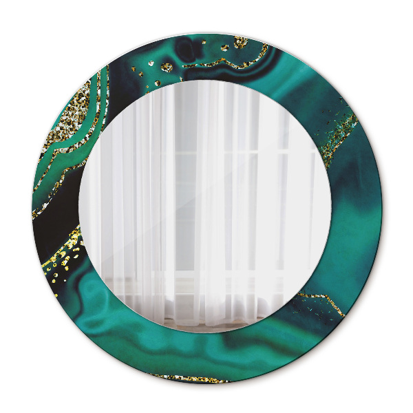 Miroir rond cadre avec impression Marbre émeraude