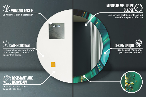 Miroir rond cadre avec impression Marbre émeraude