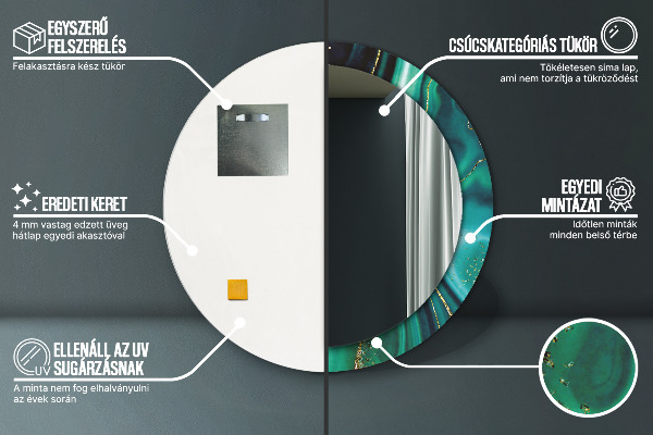 Miroir rond cadre avec impression Marbre émeraude