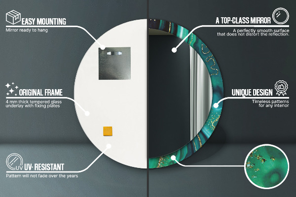 Miroir rond cadre avec impression Marbre émeraude