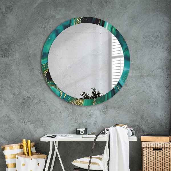 Miroir rond cadre avec impression Marbre émeraude