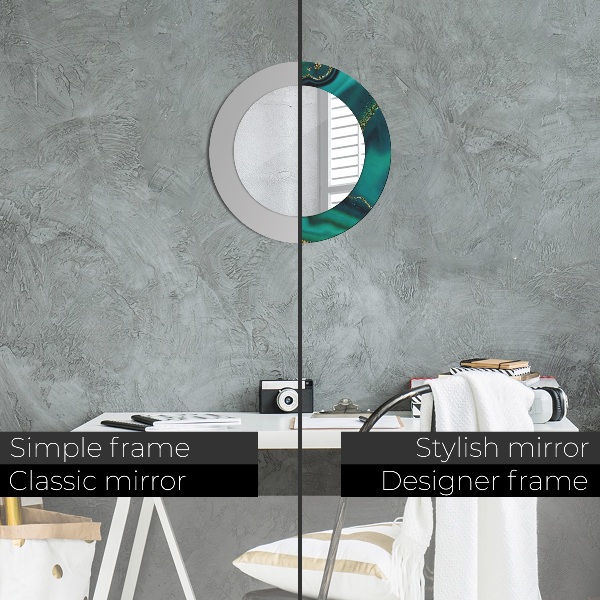 Miroir rond cadre avec impression Marbre émeraude