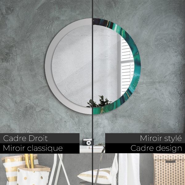 Miroir rond cadre avec impression Marbre émeraude