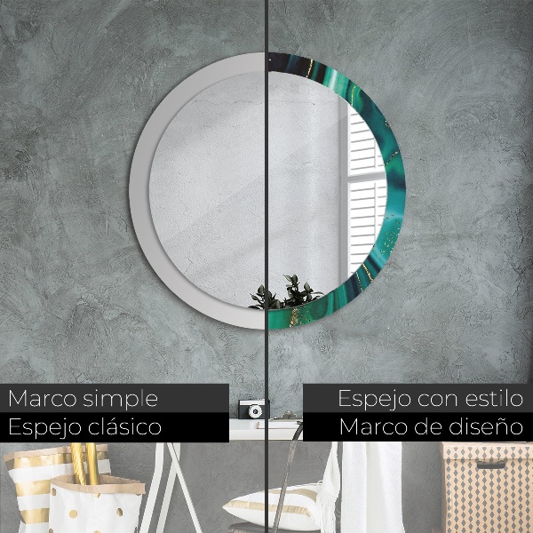 Miroir rond cadre avec impression Marbre émeraude