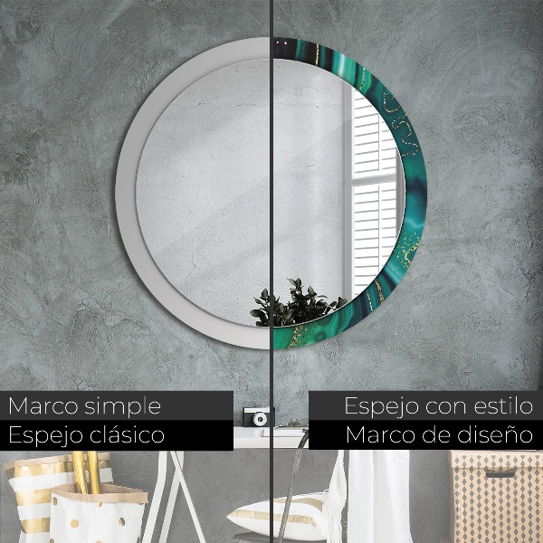 Miroir rond cadre avec impression Marbre émeraude