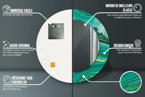 Miroir rond cadre avec impression Agate jaspis marble