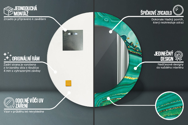 Miroir rond cadre avec impression Agate jaspis marble