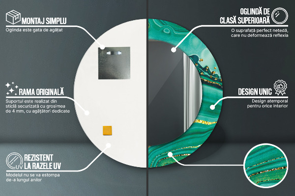 Miroir rond cadre avec impression Agate jaspis marble