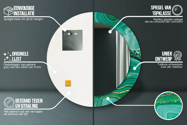 Miroir rond cadre avec impression Agate jaspis marble