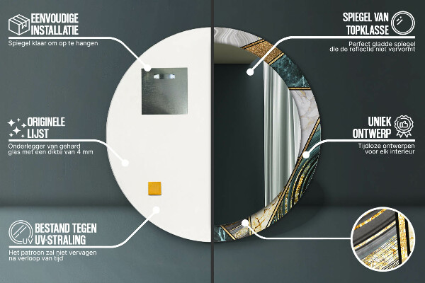 Miroir rond cadre avec impression Marbre agat et or