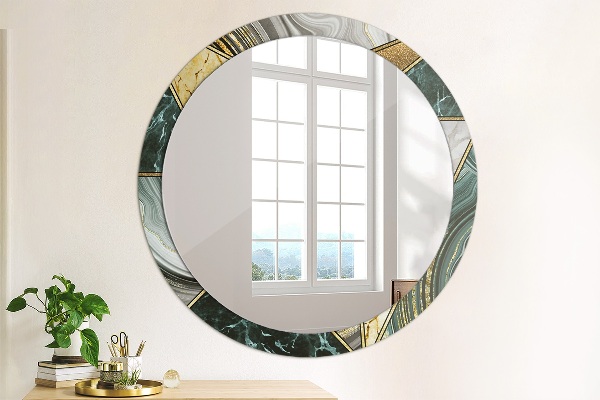 Miroir rond cadre avec impression Marbre agat et or