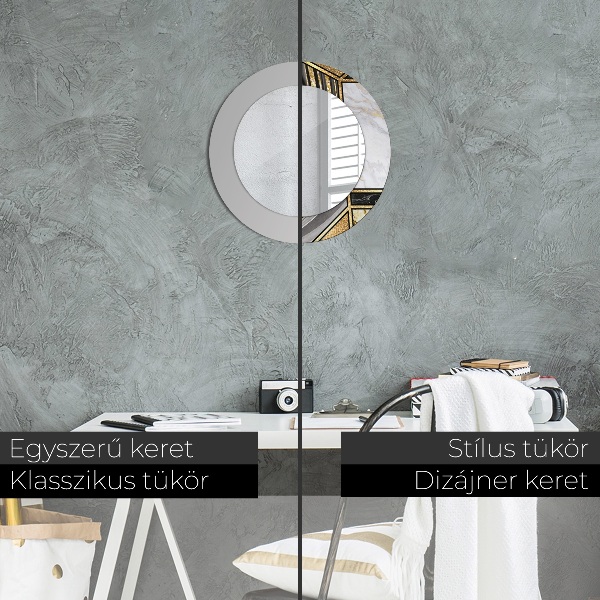 Miroir rond cadre avec impression Marbre agat et or