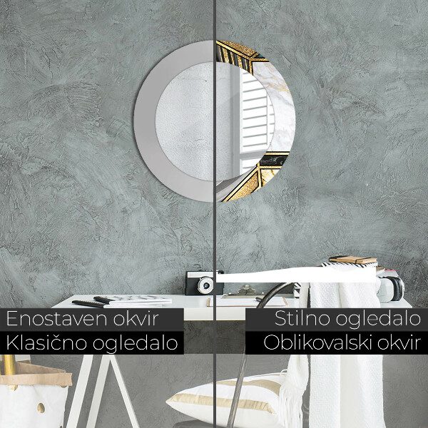 Miroir rond cadre avec impression Marbre agat et or