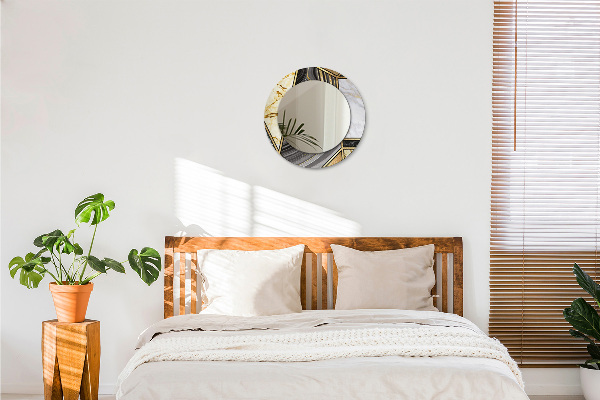 Miroir rond cadre avec impression Marbre agat et or