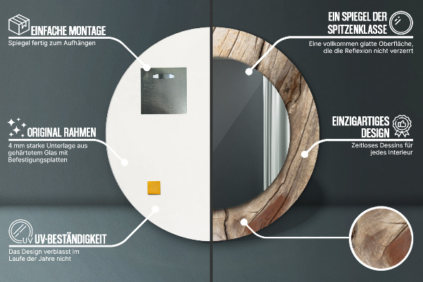 Miroir rond avec décoration Bois fissuré