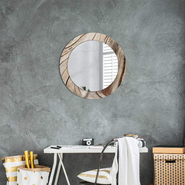Miroir rond avec décoration Bois fissuré