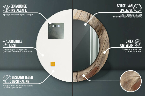 Miroir rond avec décoration Bois fissuré