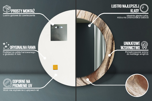 Miroir rond avec décoration Bois fissuré