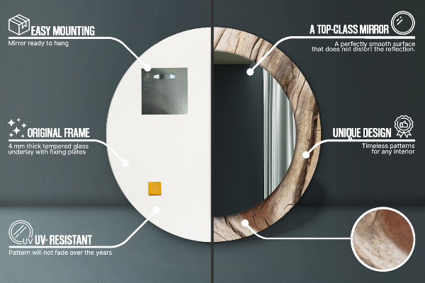 Miroir rond avec décoration Bois fissuré