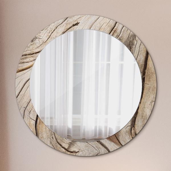 Miroir rond avec décoration Bois fissuré