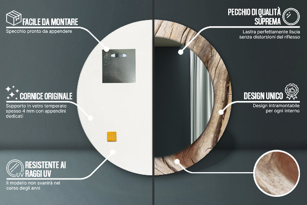 Miroir rond avec décoration Bois fissuré