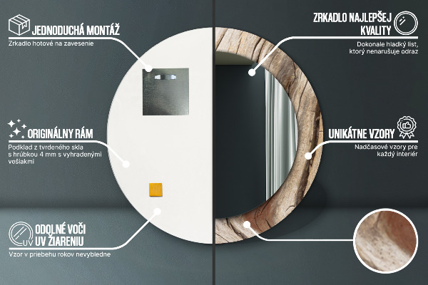 Miroir rond avec décoration Bois fissuré