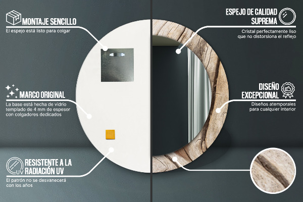 Miroir rond avec décoration Bois fissuré