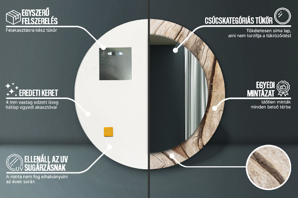 Miroir rond avec décoration Bois fissuré