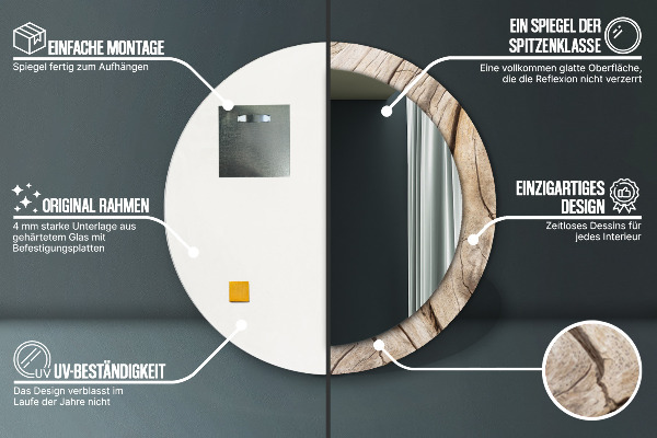 Miroir rond avec décoration Bois fissuré