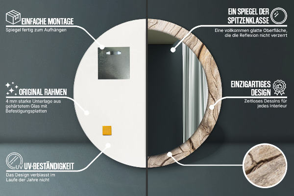 Miroir rond avec décoration Bois fissuré