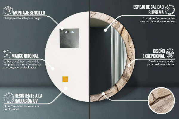 Miroir rond avec décoration Bois fissuré