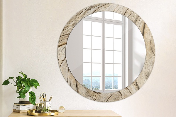 Miroir rond avec décoration Bois fissuré