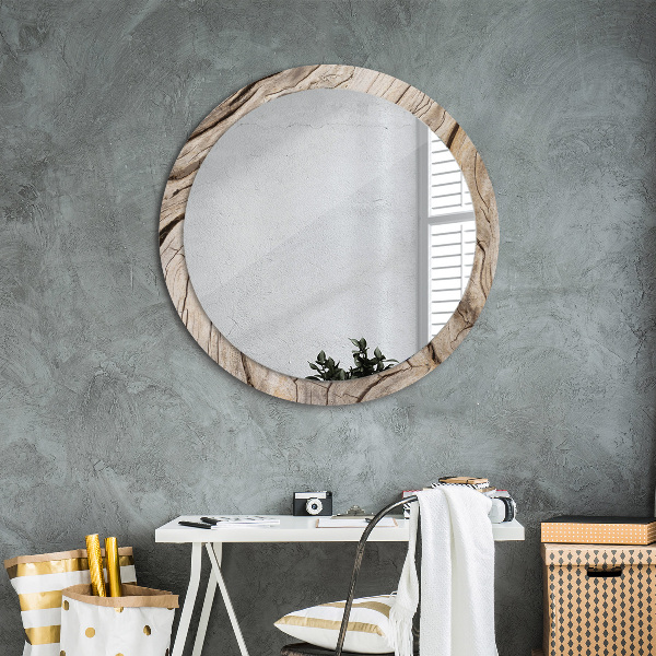 Miroir rond avec décoration Bois fissuré