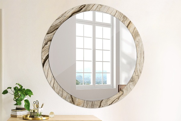 Miroir rond avec décoration Bois fissuré