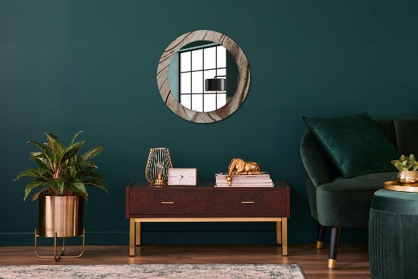 Miroir rond avec décoration Bois fissuré