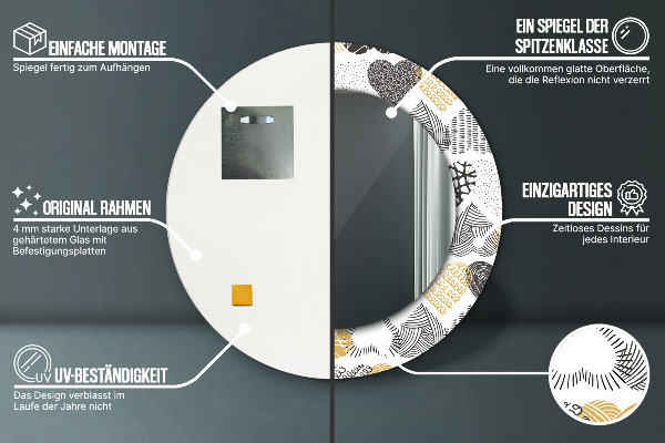 Miroir rond avec décoration Le cœur de doodle