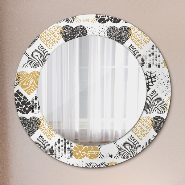 Miroir rond avec décoration Le cœur de doodle