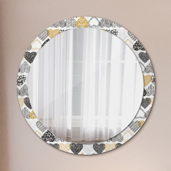 Miroir rond avec décoration Le cœur de doodle